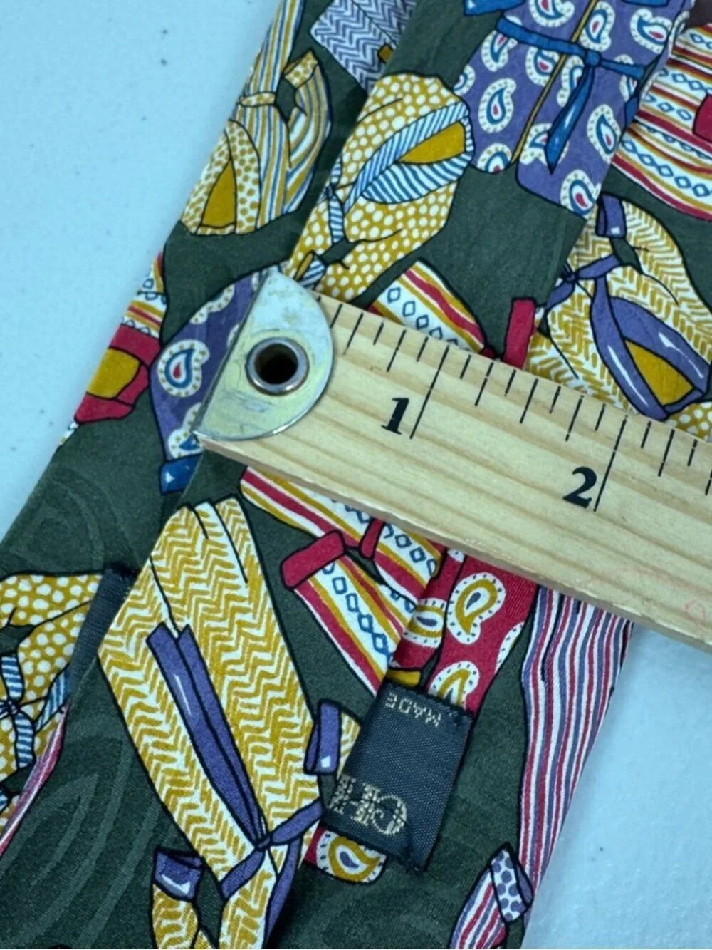 Charleston The Rack Silk Colorful Robes Patterned Necktie Olive Novelty Print